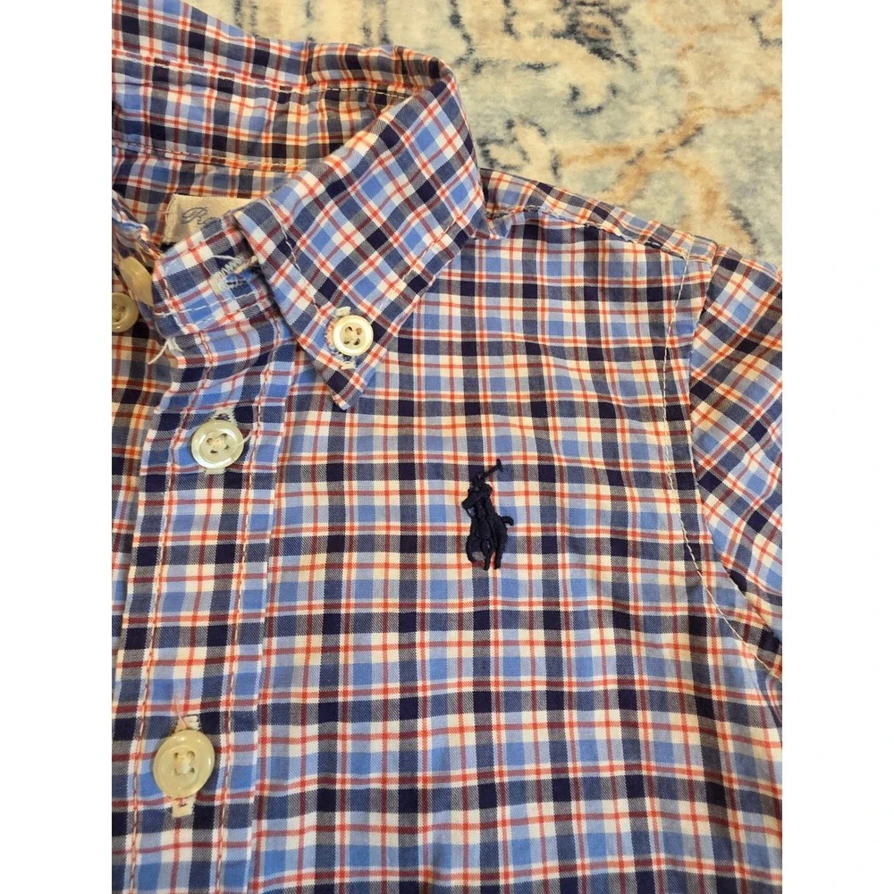 Ralph Lauren Size 6 month Classic Fit Long Sleeve Red Blue And White Plaid Shirt